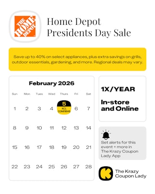 Calendar graphic of the confirmed start date of the home depot presidents day sale for feb 5 2026