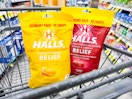 halls cough drops in a shopping cart