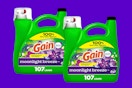 two green bottles of detergent 