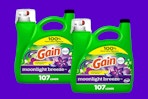 two green bottles of detergent 