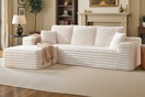 Lifestyle image of a cloud boneless couch in a cream plush corduroy finish
