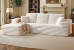 Lifestyle image of a cloud boneless couch in a cream plush corduroy finish