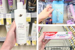 walgreens dove, venus, colgate 3-photo collage