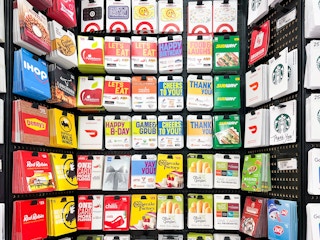 gift cards sitting on a target shelf
