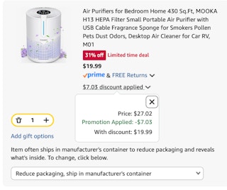 mooka air purifier Amazon receipt