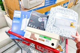 costco clearance items in a shopping cart