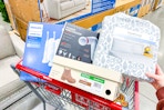 costco clearance items in a shopping cart