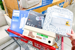costco clearance items in a shopping cart