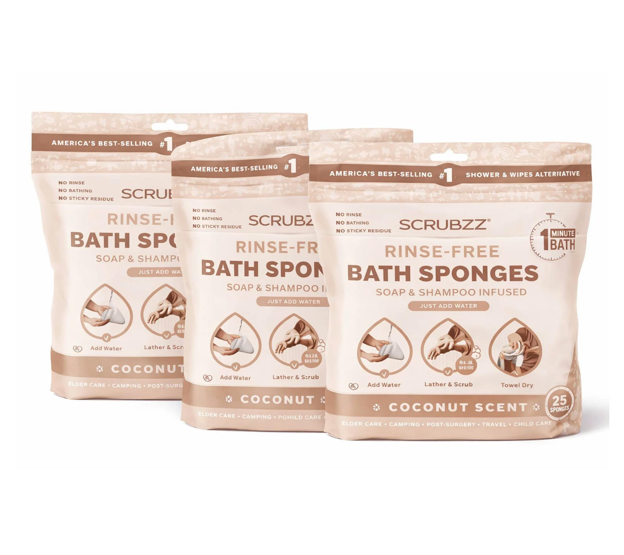 Rinse Free Bath Sponge 3-Pack