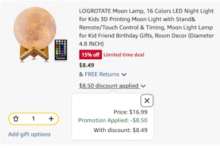moon lamp Amazon receipt