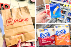 collage with a walgreens pickup bag, scott paper products, and a band-aid product