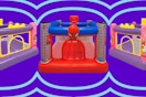 disney and marvel bounce houses side by side