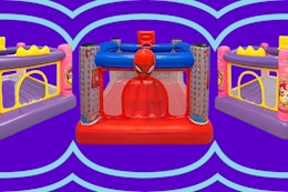 disney and marvel bounce houses side by side