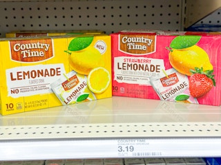2 country time lemonade 10-packs sitting on a target shelf