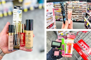 collage image of milani, maybelline, and essence cosmetics