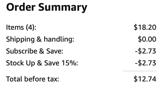 4 Amazon Basics Epsom Salts Receipt