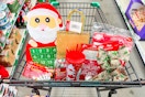 christmas items in a dollar tree shopping cart