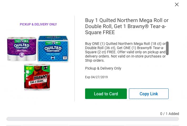 Screenshot of toilet paper digital coupon
