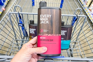 Every Man Jack Body Wash held over Walmart shopping cart