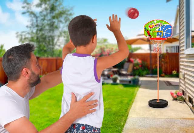 Kids' 25"- 52" Basketball Hoop Set, Only $15 Shipped card image