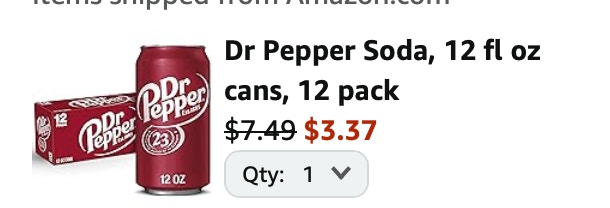 Dr Pepper Amazon receipt