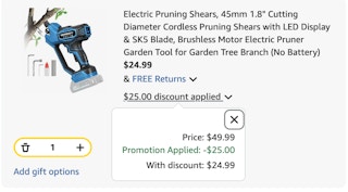 Electric Pruning Shears Amazon receipt