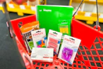 back to school supplies in a red basket