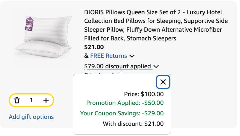 pillows Amazon receipt