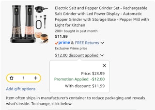 salt and pepper grinder set Amazon receipt