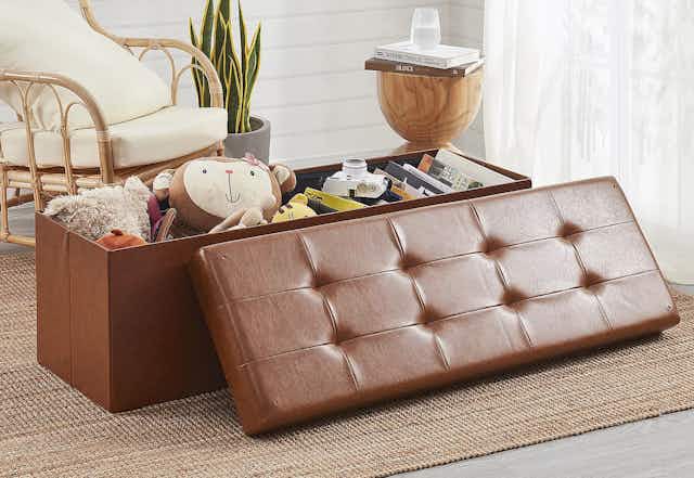 Ornavo Faux Leather Storage Ottoman, Only $33 at QVC card image