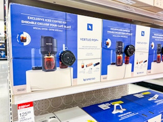 nespresso vertuo pop+ iced coffee bundle sitting on a target shelf
