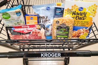 groceries and freebies in kroger shopping cart