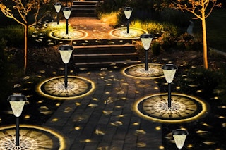 Solar Pathway Lights lit up at night