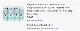 Degree deodorant Amazon receipt