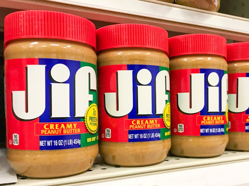 Peanut butter stocked on a store shelf