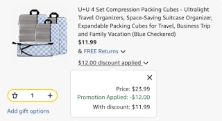packing cubes Amazon receipt
