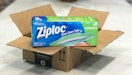 a box of Ziploc bags on top of an Amazon box