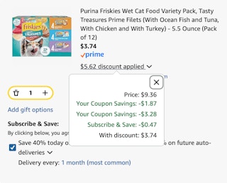 Friskies Amazon receipt
