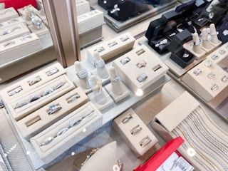A jewelry case of diamond rings at Macy's