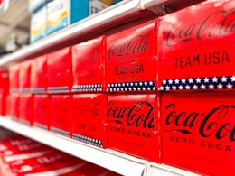 coke soda 12-packs sitting on a target shelf