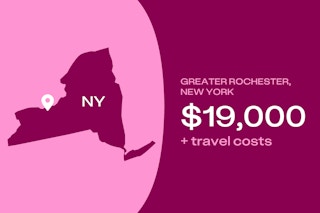 Graphic showing the Greater Rochester NY area, which offers $19,000 plus travel costs to relocate.