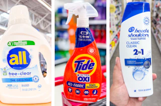collage with all, tide, and head & shoulders products