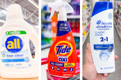 collage with all, tide, and head & shoulders products