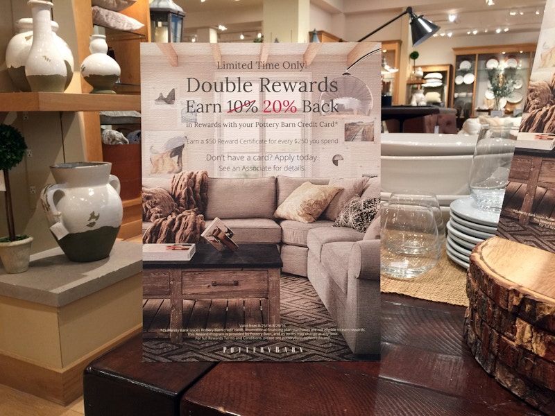 Earn an unheard of 10% cash back with your Pottery Barn card.