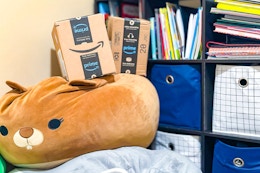 Amazon boxes in bedroom