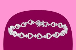 Stock image of a heart sterling silver/natural diamond bracelet