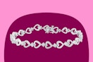 Stock image of a heart sterling silver/natural diamond bracelet