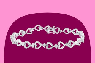 Stock image of a heart sterling silver/natural diamond bracelet