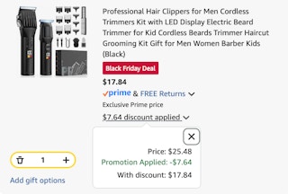 Professional hair trimmer set Amazon receipt