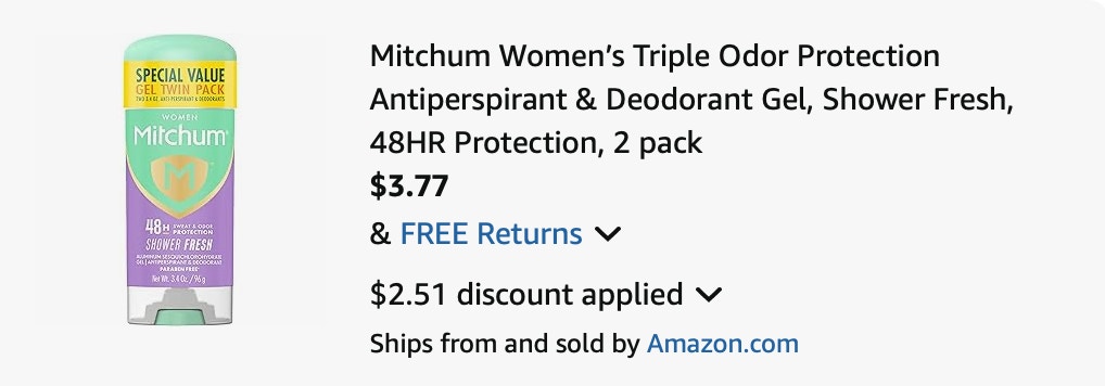 Mitchum deodorant Amazon receipt